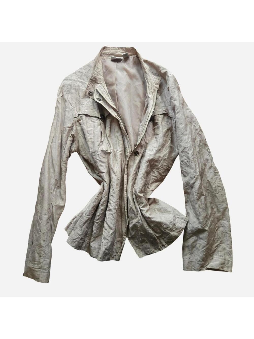 Chico's Metallic Silk Blend Utility Jacke tan Metallic Silk Blend Full Zip Up
